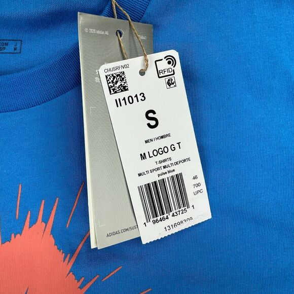 Adidas Mens Short Sleeve Logo Graphic Crewneck T-Shirt Blue S - Picture 2 of 4